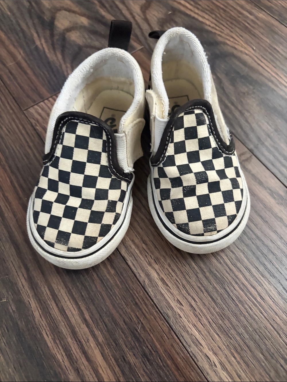 Kids Black and White Checker Vans Slip-On Velcro Canvas Shoes 5.5 Toddler